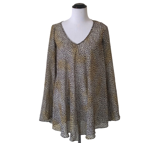 For Love & Lemons Sheer V-Neck Day Tripper Tunic Mini Dress Leopard Print Sz XS - Picture 1 of 9
